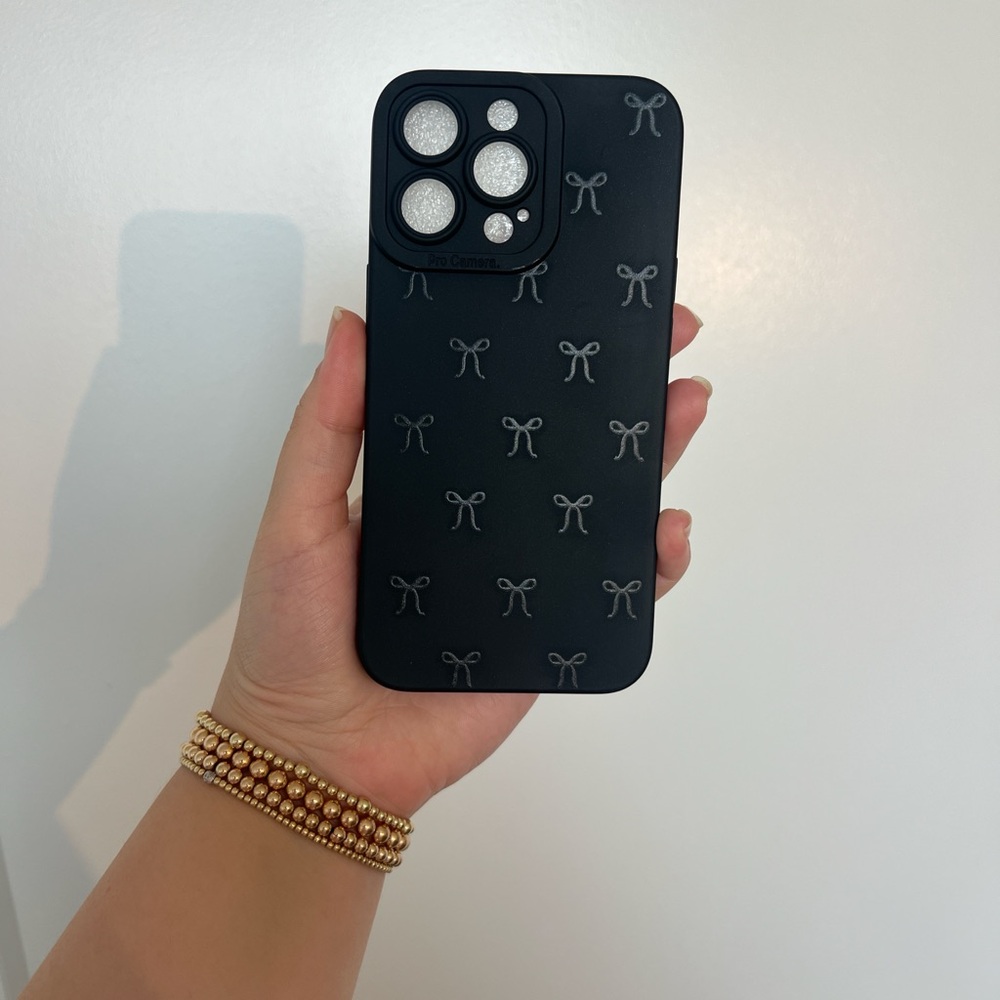 iPhone 13 Pro Elegant Black Phone Case with Bow Design